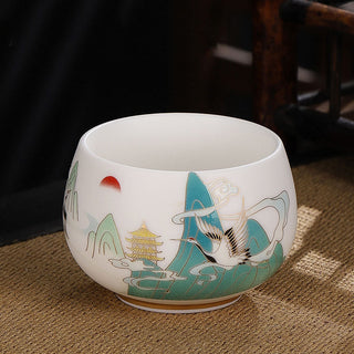 Buddha Gift Dragon Cicada Bamboo Deer Crane Lotus Plum Flower Ceramic Teacup Kung Fu Tea Cup Bowl 185ml