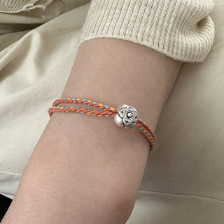 Buddha Gift 999 Sterling Silver Persimmon Luck Multicolored Braided Bracelet