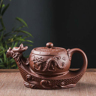 Buddha Gift Vintage Dragon Auspicious Clouds Purple Clay Ceramic Teapot