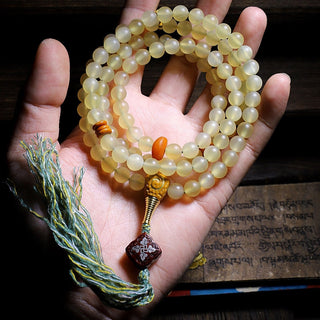 Buddha Gift 108 Mala Beads Tibet Sheep Horn Amber Luck Bracelet