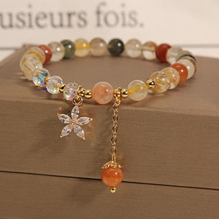 Buddha Gift Multicolored Rutilated Quartz Auspiciousness Zircon Flower Bracelet