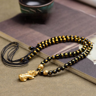 Buddha Gift FengShui Obsidian PiXiu Wealth Necklace