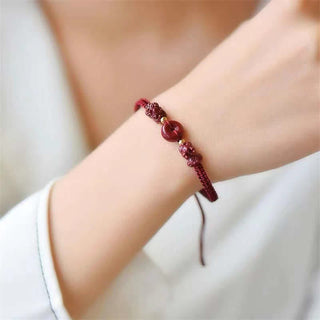 Buddha Gift Cinnabar PiXiu Blessing Copper Coin Peace Buckle Red String Bracelet