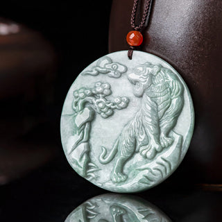 Buddha Gift Chinese Zodiac Tiger Jade Protection Necklace String Pendant