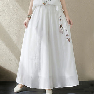 Buddha Gift 2Pcs Flower Embroidery Short Sleeve Tee T-shirt Wide Leg Pants Set