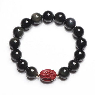 Buddha Gift Chinese Zodiac Natal Buddha Natural Black Obsidian Cinnabar Purification Bracelet