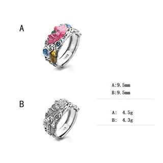 Buddha Gift 925 Sterling Silver Koi Fish Lotus Flower Prosperity Ring