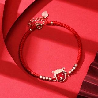 Buddha Gift 925 Sterling Silver Chinese Zodiac Luck Faith Discolor Red String Bracelet