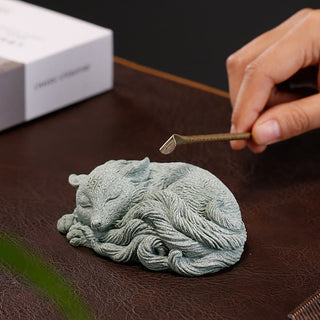 Buddha Gift Small Nine Tailed Fox Protection Home Tea Pet Figurine Decoration