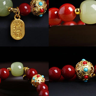 Buddha Gift Cinnabar Green Aventurine Fortune Protection Charm Bracelet