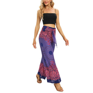 Buddha Gift Bohemian Compass Flower Print Lace-up Wide Leg Pants Women's Yoga Pants