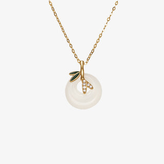 Buddha Gift 925 Sterling Silver Natural Chalcedony Bamboo Leaf Peace Buckle Positive Necklace Pendant