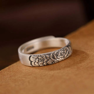 Buddha Gift 999 Sterling Silver Lotus Peony Flower Enlightenment Ring