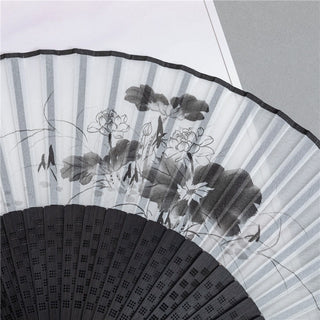 Buddha Gift Mountains Plum Blossom Lotus Magpie Bamboo Leaves Handheld Silk Bamboo Folding Fan 22.5cm
