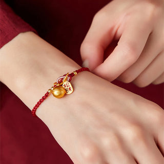 Buddha Gift Handmade Fu Character Charm Luck Happiness Bell Red Rope Bracelet