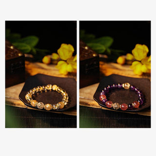 Buddha Gift Natural Citrine Amethyst Rutilated Quartz Prosperity Protection Bracelet