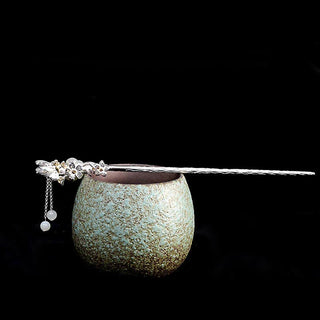 Buddha Gift 925 Sterling Silver Hetian White Jade Flower Blessing Hairpin