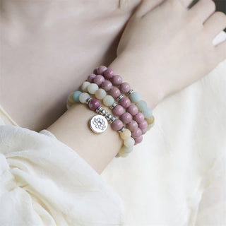 Buddha Gift Lazurite Picasso Jasper Amazonite Rhodonite Apatite Positive Lotus Prayer Bead Bracelet