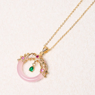 Buddha Gift Green Chalcedony Peace Buckle Design Strength Necklace Pendant