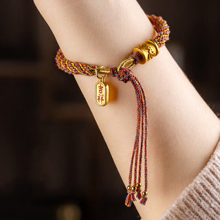 Buddha Gift Handmade Multicolored Tibetan Om Mani Padme Hum Ruyi Auspicious Charm Braided Bracelet