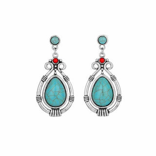 Buddha Gift Tibet Vintage Turquoise Waterdrop Strength Drop Dangle Earrings Clips
