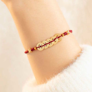 Buddha Gift Copper Coin Fortune Tree Luck Strength Braided Bracelet