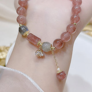 Buddha Gift Natural Strawberry Quartz Moonstone Love Bracelet