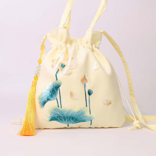 Buddha Gift Lotus Peony Epiphyllum Phoenix Suzhou Embroidery Cotton Linen Tote Crossbody Bag Shoulder Bag Handbag