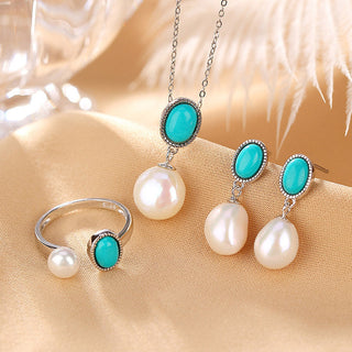 Buddha Gift 925 Sterling Silver Pearl Turquoise Healing Wisdom Necklace Pendant Ring Earrings