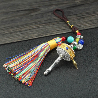 Buddha Gift Tibet Om Mani Padme Hum Prayer Wheel Tassel Bag Car Hanging Decoration
