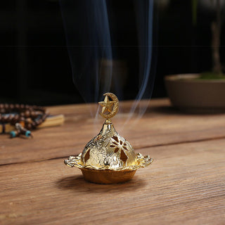 Buddha Gift Gold Gourd Star Feather Spiritual Meditation Mini Alloy Metal Incense Burner