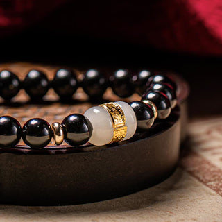 Buddha Gift Black Obsidian Jade Om Mani Padme Hum Strength Couple Magnetic Bracelet