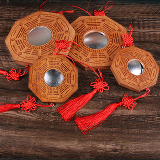 Buddha Gift Feng Shui Bagua Map Peach Wood Five-Emperor Coins Chinese Knotting Balance Energy Map Mirror