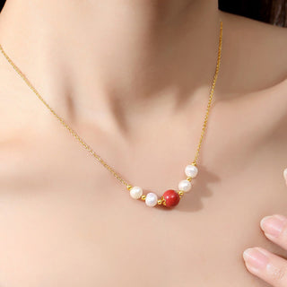 Buddha Gift 925 Sterling Silver Pearl Cinnabar Sincerity Healing Bead Chain Necklace Pendant