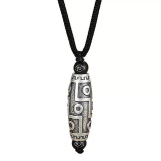 Buddha Gift Tibet Nine-Eye Dzi Bead Pattern Copper Auspicious Clouds Wealth Necklace Pendant