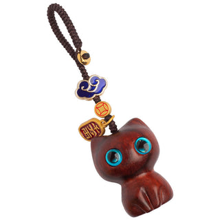 Buddha Gift Small Leaf Red Sandalwood Ebony Wood Lucky Cat Protection Key Chain Phone Hanging Decoration