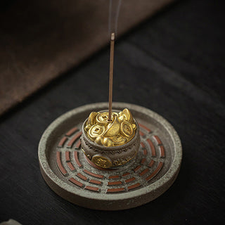Buddha Gift Small Treasure Bowl Lucky Bag Bagua Tray Healing Ceramic Stick Incense Burner Decoration