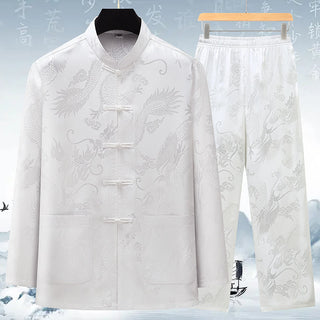 Buddha Gift Tang Suit Men Hanfu Chinese Dragon Traditional Clothes Kung Fu Shirt Uniform Long Sleeved Coat Tops and Pants Clothing Men's Set