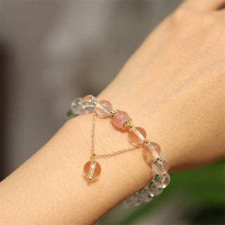 Buddha Gift Natural Silver Sheen Obsidian Pink Crystal White Crystal Protection Yin Yang Color Couple Bracelet