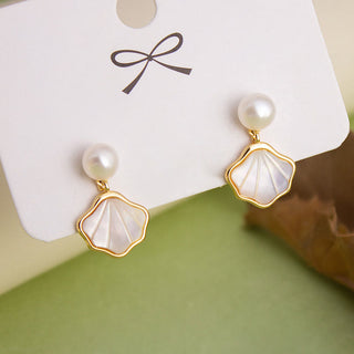 Buddha Gift Ginkgo Tridacna Stone Pearl Bead Copper Blessing Necklace Pendant Ring Earrings Set