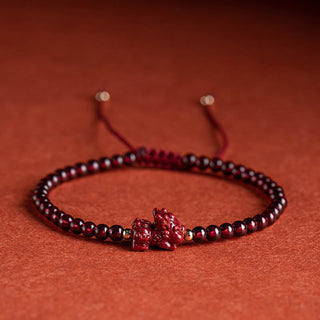 Buddha Gift Garnet Cinnabar PiXiu Blessing Calm String Bracelet