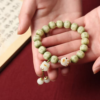 Buddha Gift Green Bodhi Seed Cat Paw Om Mani Padme Hum Engraved Wisdom Bracelet