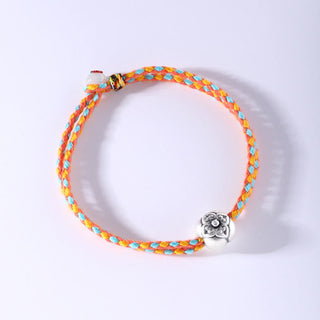 Buddha Gift 999 Sterling Silver Persimmon Luck Multicolored Braided Bracelet