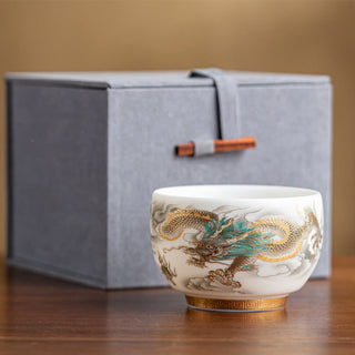 Buddha Gift Dragon Phoenix Auspicious Clouds Ceramic Teacup Kung Fu Tea Cup With Gift Box