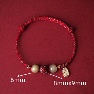 Buddha Gift 14K Gold Plated Hetian Jade Cinnabar Lotus Luck Handcrafted Rope Bracelet