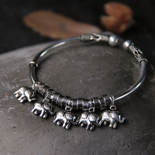 Buddha Gift 925 Sterling Silver Elephant Strength Bracelet Bangle