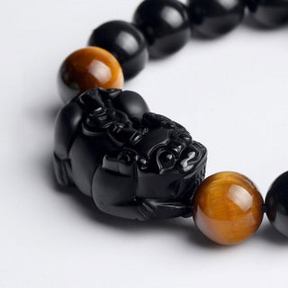 Buddha Gift FengShui PiXiu Rainbow Obsidian Tiger Eye Wealth Bracelet