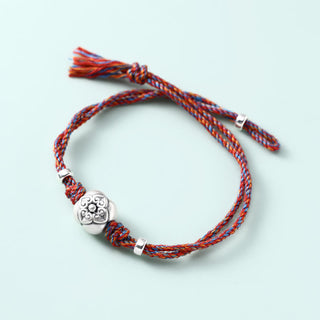 Buddha Gift 999 Sterling Silver Persimmon Luck Multicolored Braided Bracelet