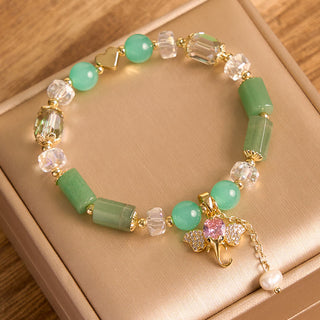 Buddha Gift Amethyst Green Aventurine Strawberry Quartz Positive Elephant Charm Bracelet
