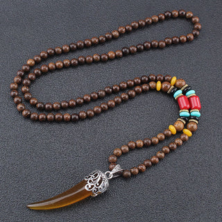 Buddha Gift Wenge Wood Turquoise Stone Horn Style Protection Meditation Necklace Pendant
